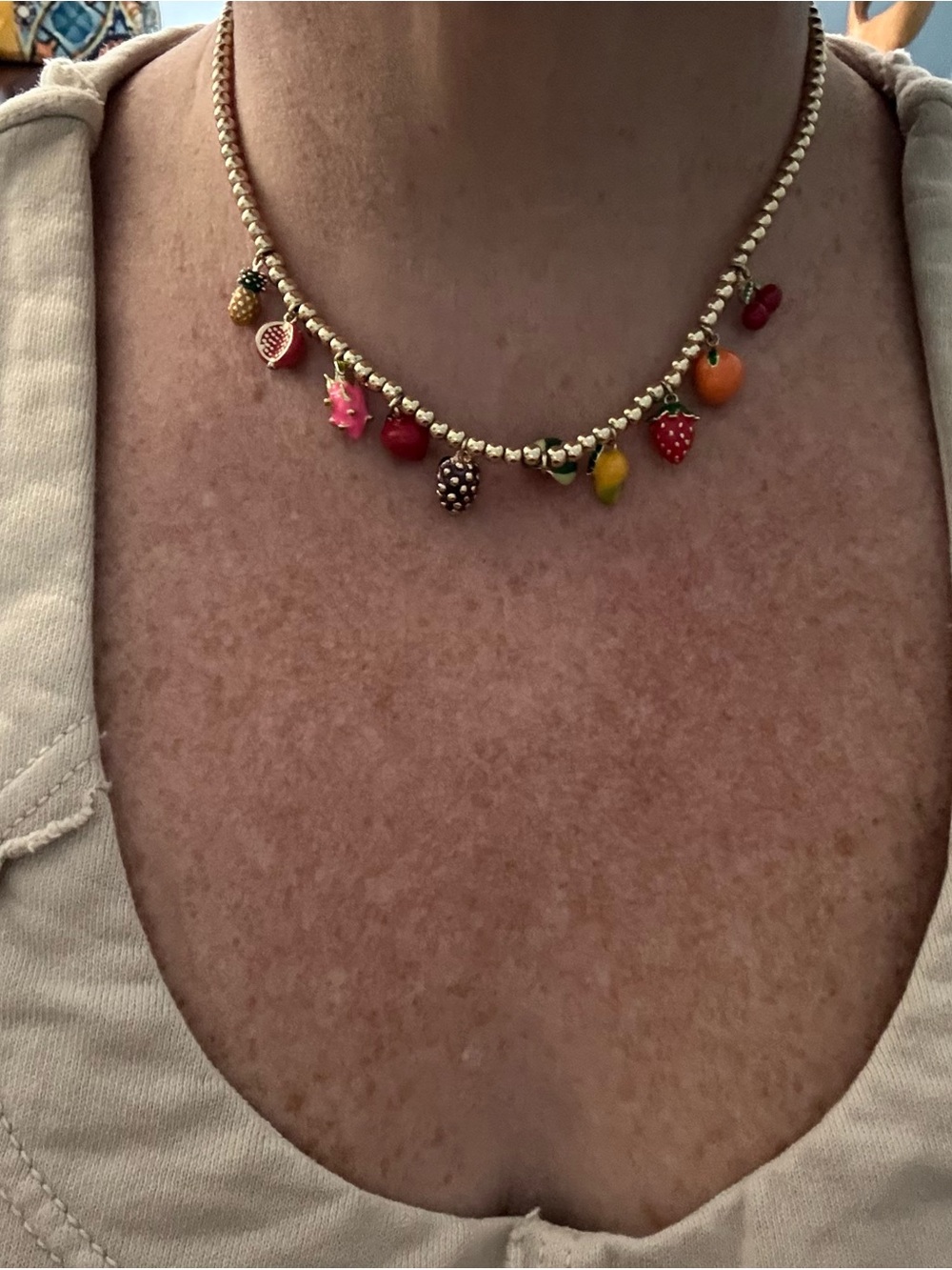 Gold Beaded Fruit Charm Necklace - Colorful Enamel Charms - Picture 5 of 5